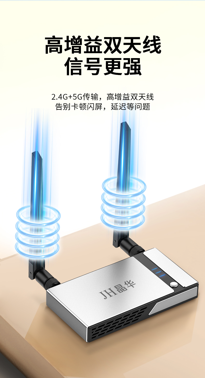 【Z515】晶华无线投屏器（企业级50米）发射端+接收端 1080P分辨率