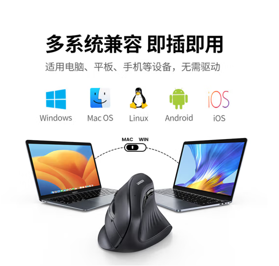 绿联45388无线蓝牙垂直鼠标（2.4G+蓝牙）