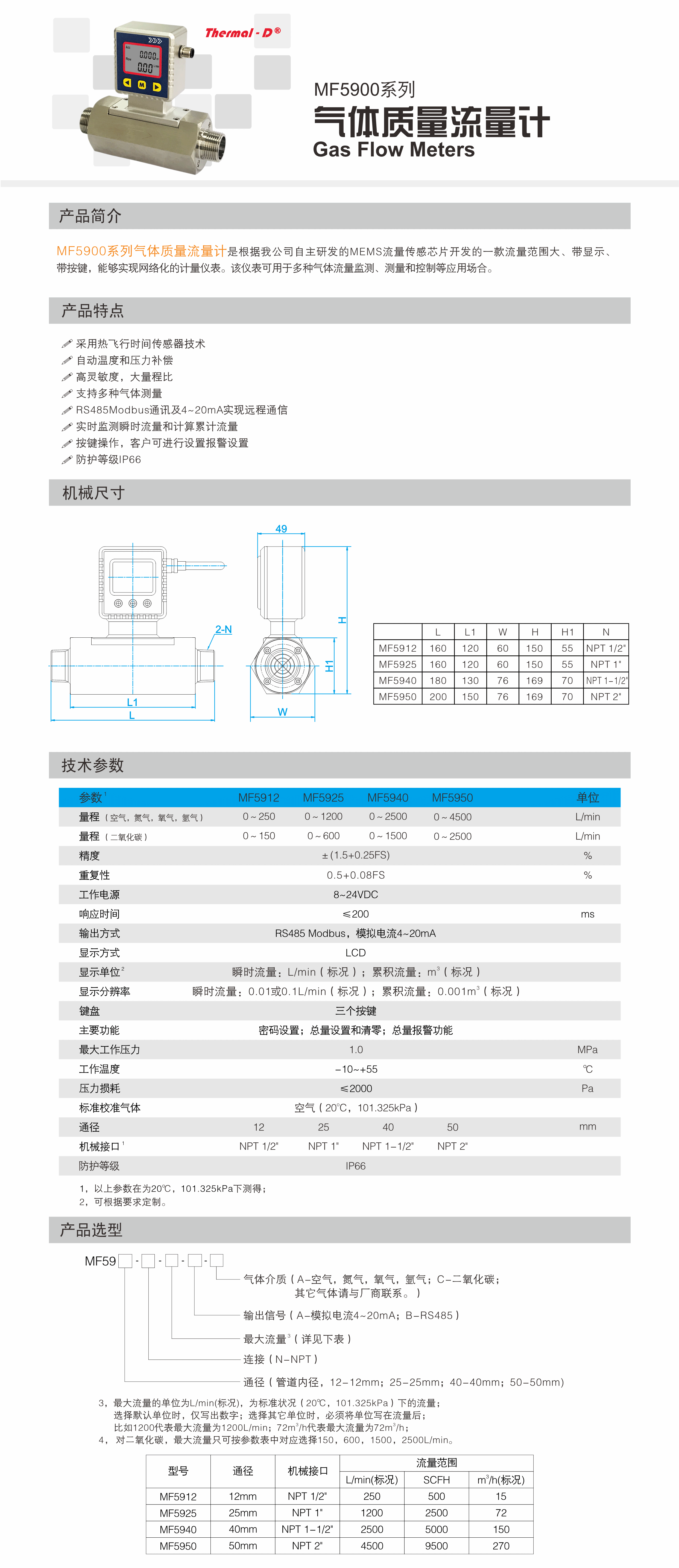 MF5900系列气体质量流量计