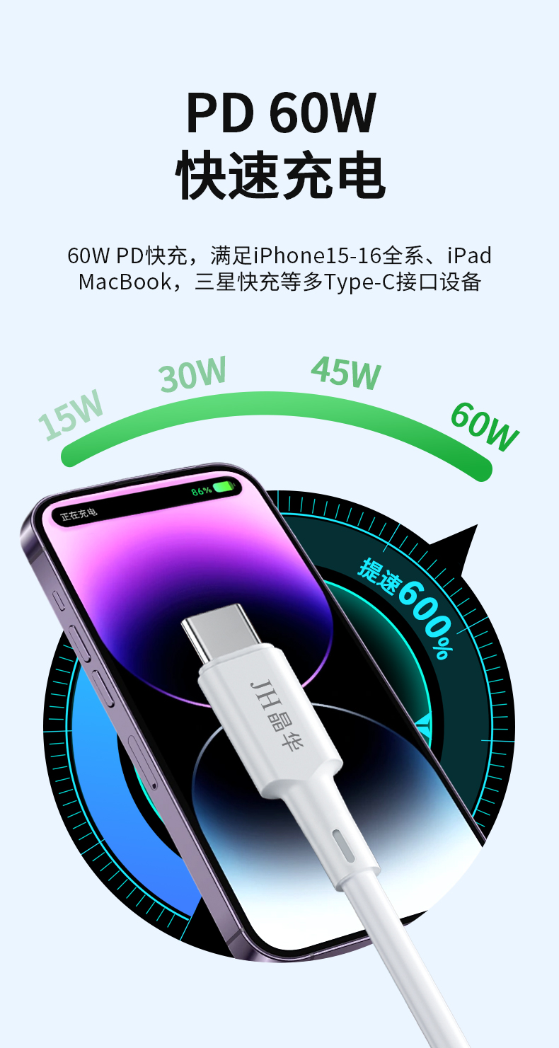 【M272C】晶华C-C手机数据线（1米）PD60W