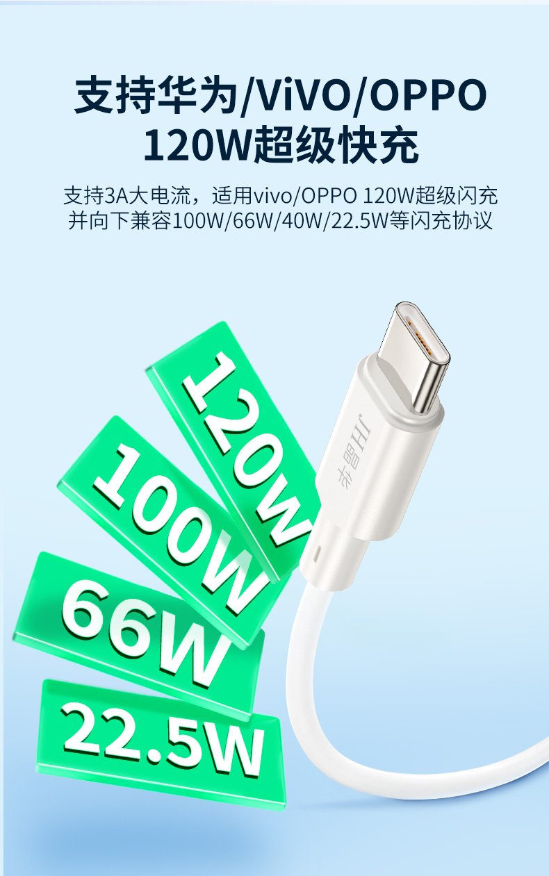 【M273C】晶华USB转TYPE-C手机数据线（1米）华为120W