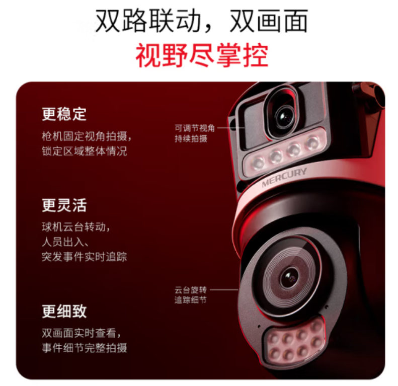 水星MIPC5286W-F4GE双摄 终身免流量 500万 摄像头