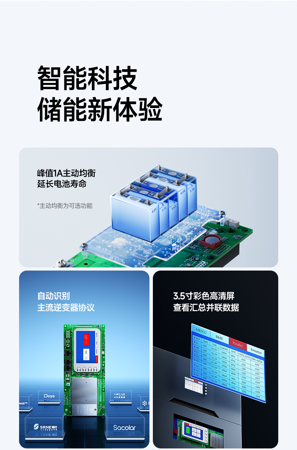 达锂BMS｜四代家储保护板｜8~16S｜100A｜限流10A｜彩屏显示｜智能协议｜三元铁锂通用｜电池管理系统