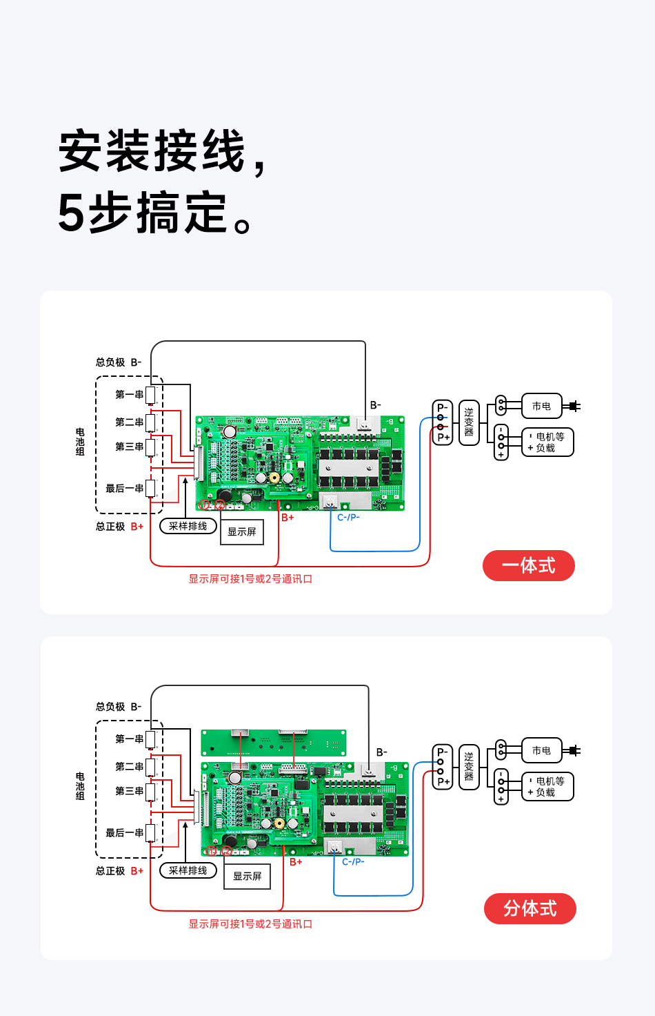 达锂BMS｜四代家储保护板｜8~16S｜100A｜限流10A｜彩屏显示｜智能协议｜三元铁锂通用｜电池管理系统