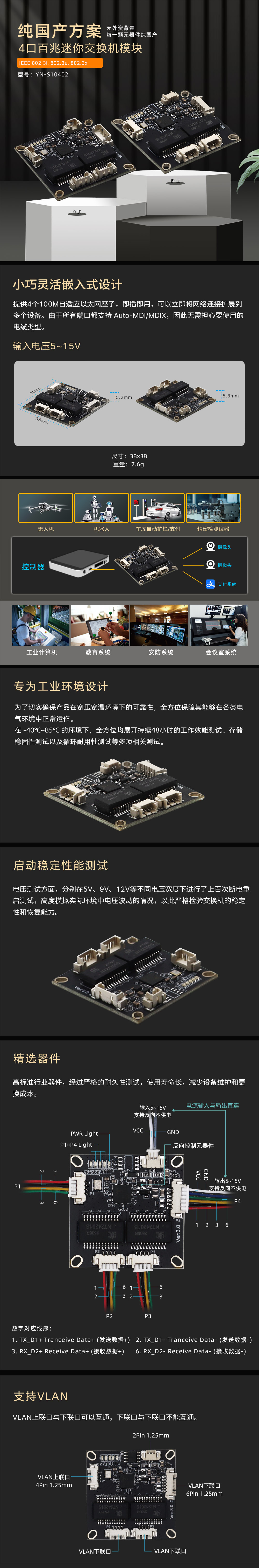 YN- S10402四口百兆纯国产Mini交换机模块